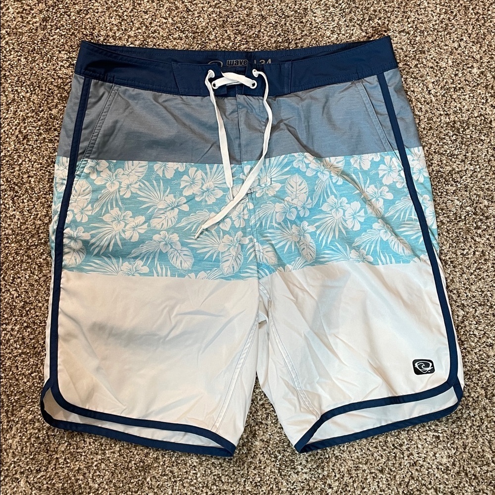 Blue and White Floral Board Shorts